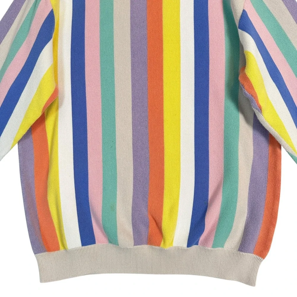 Maus & Hoffman Sweater XL Pima Cotton Vertical Rainbow Stripe Crewneck Multi VTG